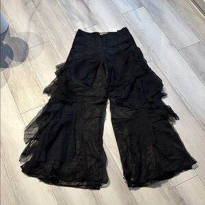 Free People Black Lace Ruffle Pants